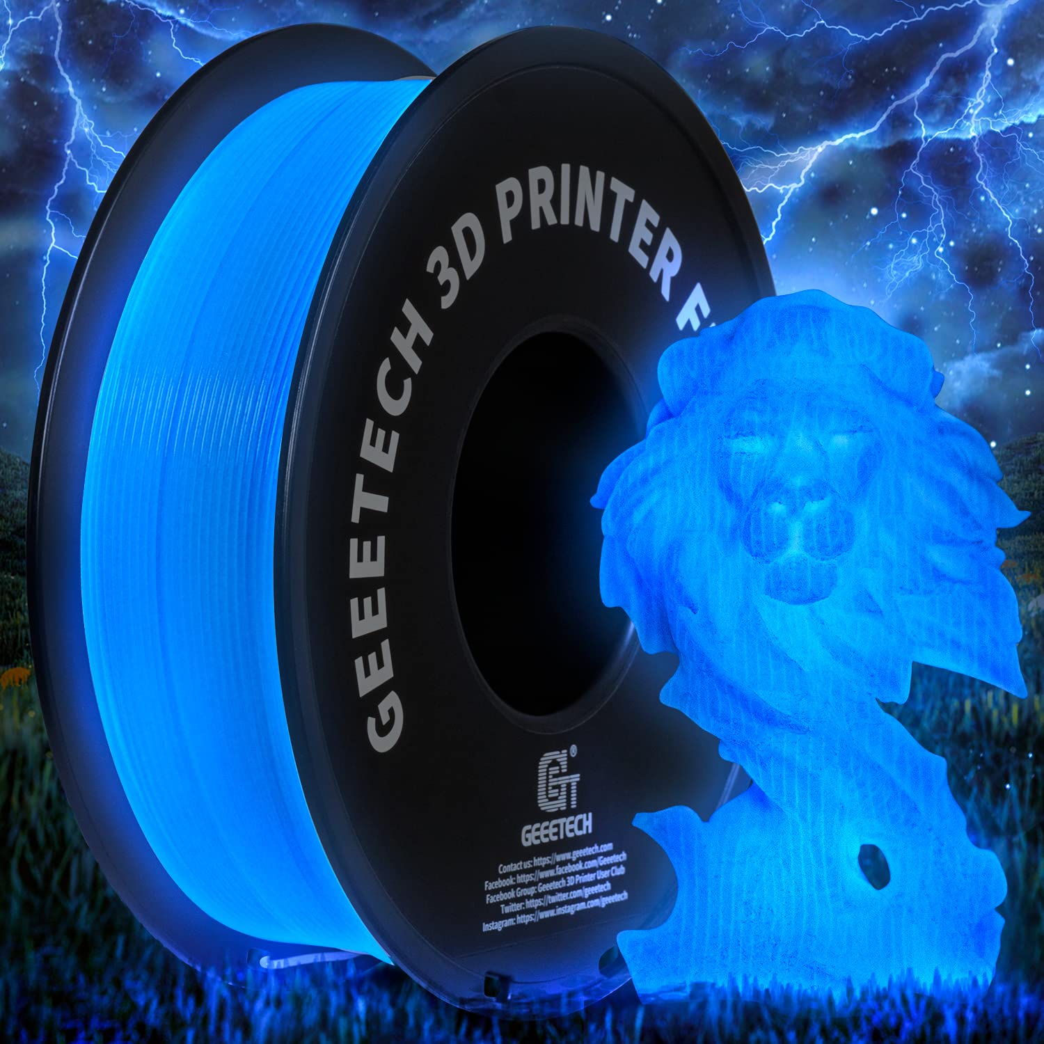 Geeetech Luminous PLA 3D Printer Filament,Glow in The Dark Blue,1.75mm(±0.03mm),1kg,Amazing Brightness and Long Time Light,Fit Most FDM 3D Printer - WoodArtSupply