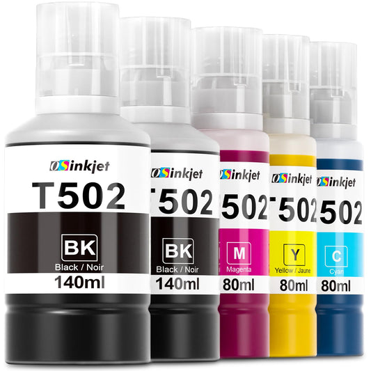 Osinkjet 502 Ink Refill Bottles for Eco Tank ET-3760 ET-2850 ET-4760 ET-4850 ET-3850, 502 Ink Bottles for ET-15000 ET-4750 ET-2750 ET-2760 Printer T502 Ink Refill Bottles Combo Pack(2BK C M Y)