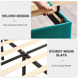 VECELO Dark Green Upholstered Queen Size Platform Bed Frame with Stylish Headboard and Wooden Slats – No Box Spring Needed VECELO