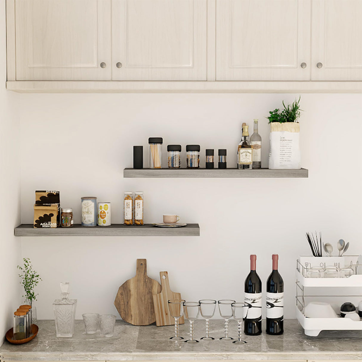 Fun Memories 48 Inch Fireplace Mantel Shelf, Wood Floating Shelves Wall Mounted, Wall Shelves with Invisible Bracket for Living Room Bathroom Bedroom Kitchen, Set of 1 (Grey, 48"x 8") Fun Memories