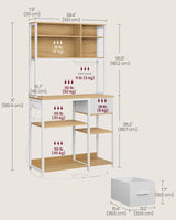 VASAGLE Bakers Rack with Charging Station, Coffee Bar with Adjustable Storage Shelves, Fabric Drawer, 12 Hooks, 15.7 x 39.4 x 71 Inches, Kitchen Microwave Stand, Golden Oak and Cloud White UKKS027Y01 VASAGLE