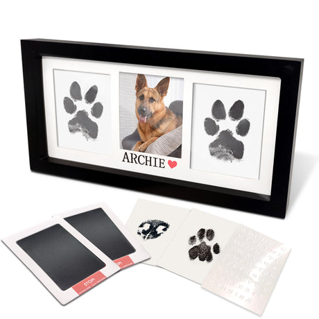 MYPAWLETS-Extra Large Inkless Paw Print Stamp Pad for Dog &Paw Print Frame,Cat Dog Paw Print Kit,2 Clean Touch Ink Pads,Pet Paw Print Impression Kit with Wooden Frame,Personalized Paw Print Gift-Black MYPAWLETS