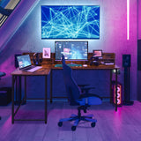 COSTWAY L-shaped Computer Desk with Hutch, Space-saving Corner Computer Desk with File Rack & 2 Shelves, 66.5” Industrial Table with Heavy-duty Steel Frame, for Home Office Study Room (Rustic Brown) COSTWAY