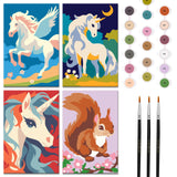 Nariolar 4 Pack Paint by Numbers Kit for Kids Ages 4-6 with 4.7X3.1inch Pre-Printed Cardboard,Acrylic Paint Pots and 3 Painting Brushes，Creative Gifts for Kids（Unicorn and Squirrel Nariolar