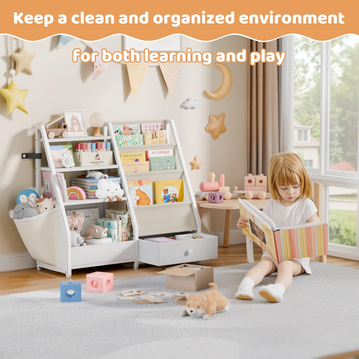 HAVLOTII Kids Bookshelf and Toy Storage - Kids Book Shelf for Kids Rooms, Toddler Bookshelf Baby Bookcase for Nursery, Montessori Toy Organizer, White HAVLOTII