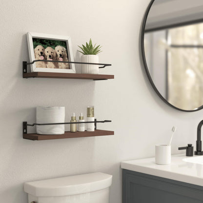 RICHER HOUSE Floating Bathroom Shelves, Small Wall Shelf for Bathroom Decor, Rustic Wall Mounted Wood Shelves Set of 2, Bathroom Wall Organizer Over Toilet Storage, Kitchen Shelf - Rustic Brown