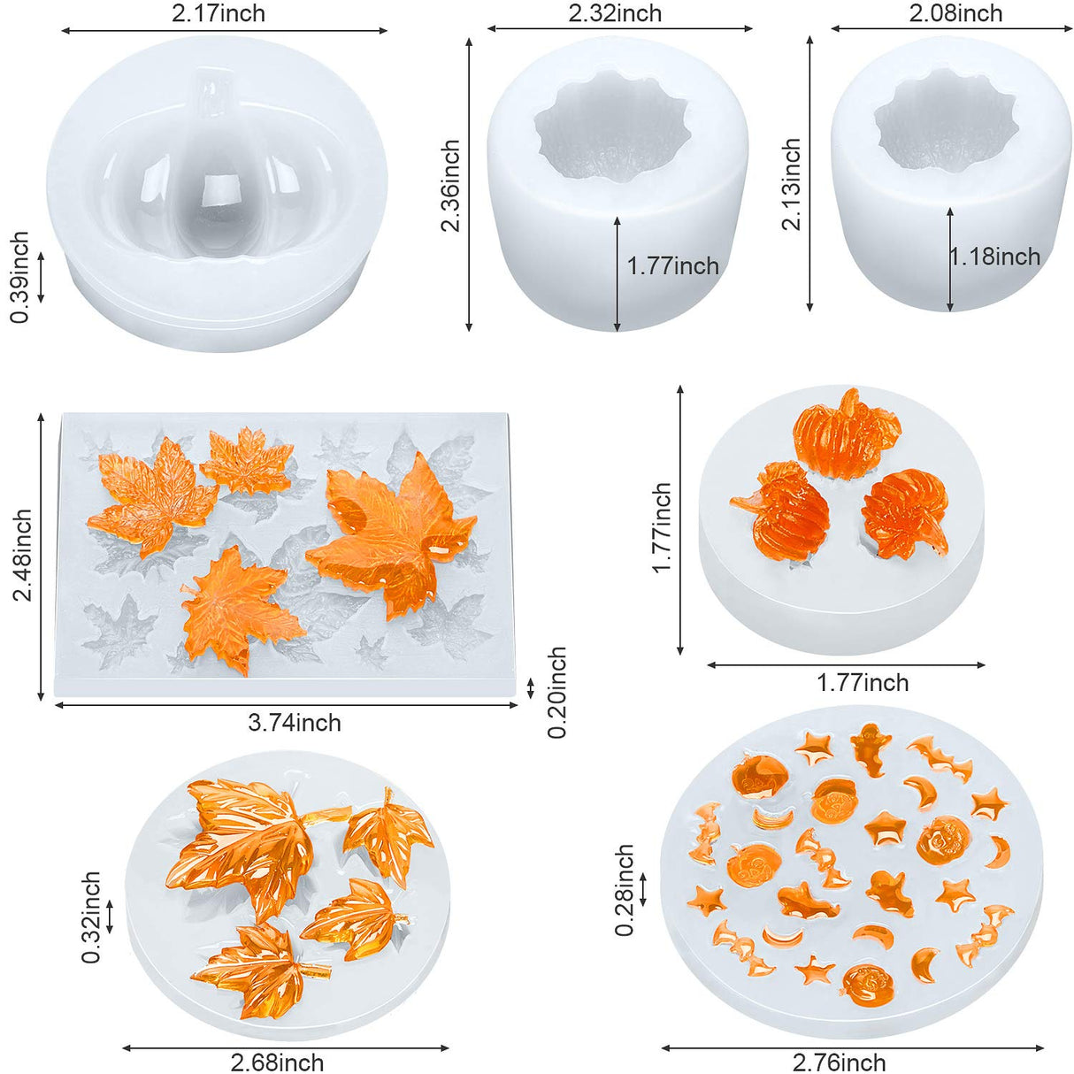 7 Pieces Pumpkin Silicone Molds Halloween Resin Molds Thanksgiving Candle Epoxy Maple Molds Mixed Ghost Mold for Fall DIY Craft Making Decoration Supplies Patelai