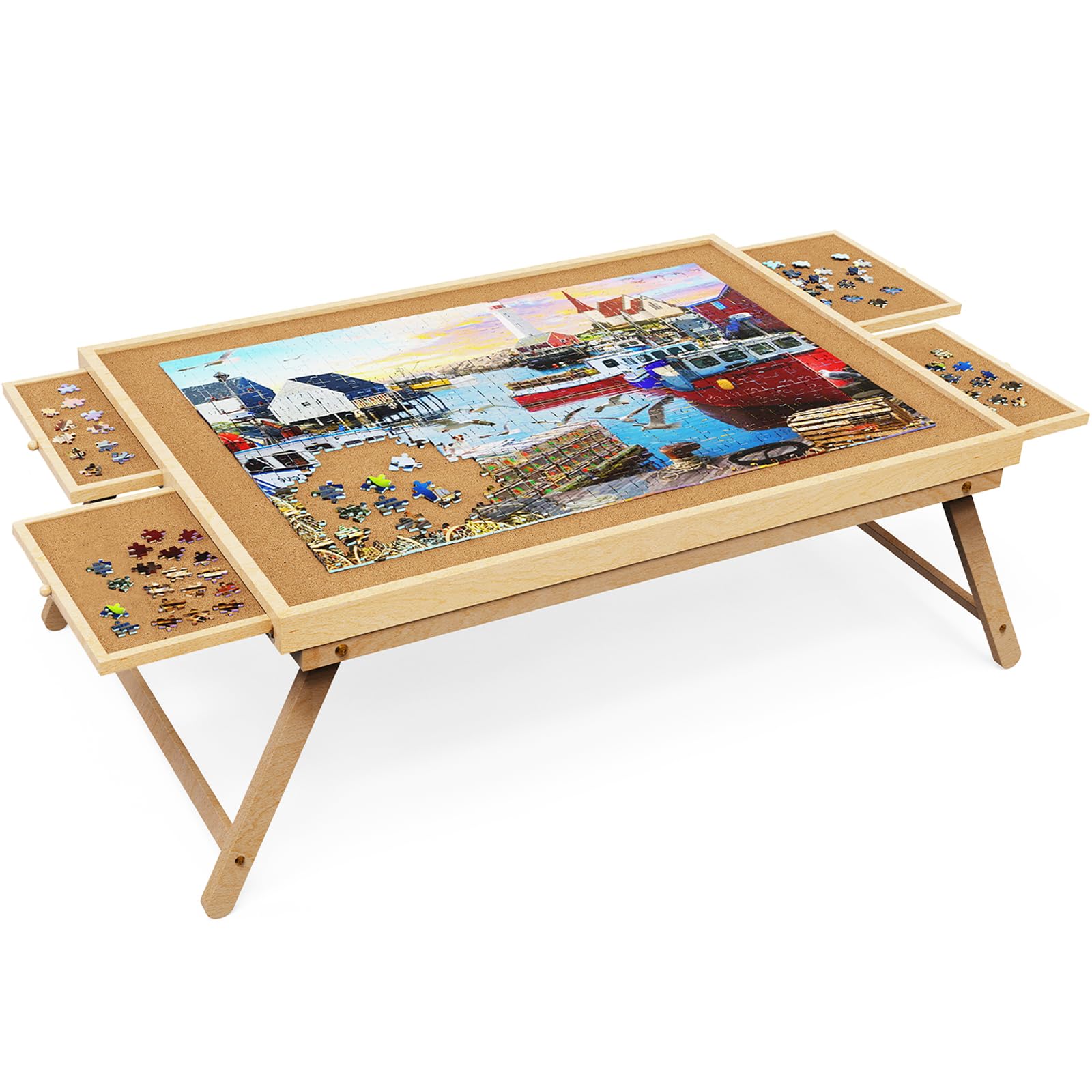 Puzzle Table 2000 Pieces,Jigsaw Puzzle Table with Drawers,41.3"x 29.5"Portable Puzzle Tables for Adults and Teens with Folding Legs - WoodArtSupply