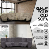 ULTICOR 7-Piece Sectional Sofa Covers, Velvet Stretch Reclining Couch Covers for Reclining L Shape Sofa, Thick, Soft, Washable (Dark Grey, 5 Seat Recliner Cover) ULTICOR