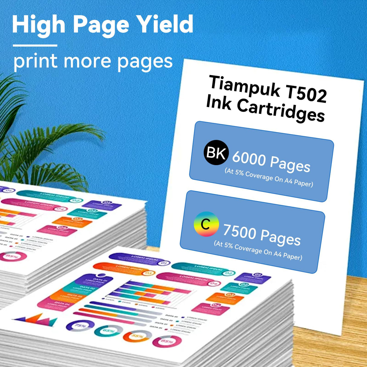 Tiampuk 5 Pack T502 502 Ink Refill Bottles for Ecotank ET-4850 ET-4760 ET2750 ET-3760 ST-4000 ET-15000 ET-2850 ST-2000 ET-3710 ET-3850 ET-3750 ET-3830 ET4750 ET3700 ST3000 ET2700 ET2760 Printer Tiampuk