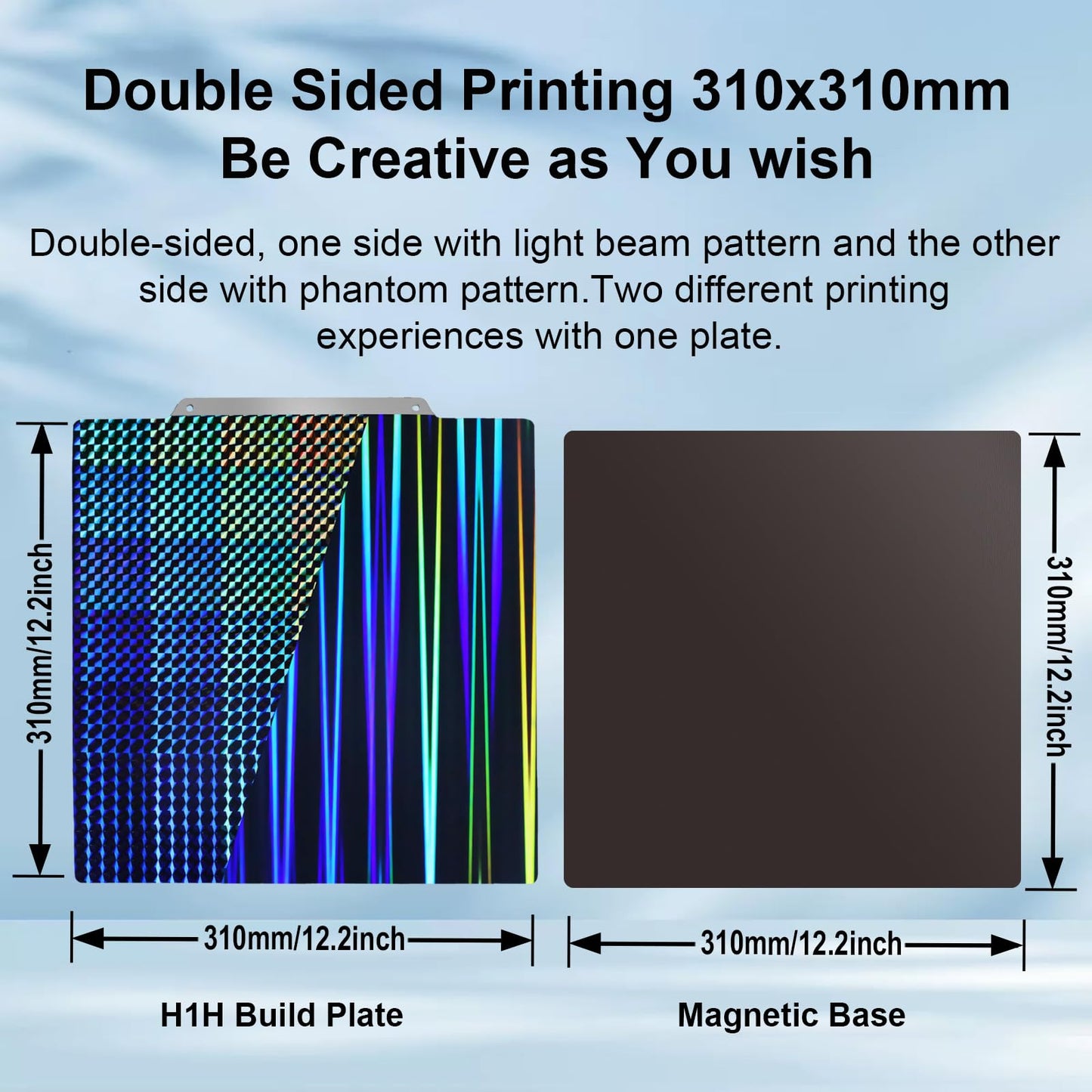 IdeaFormer-3D H1H Spring Steel Sheet with Magnetic Build Plate for Artillery Sidewinder X1/X2 for Creality CR-10/CR-10S Anet A8 Plus, Light Beam+Phantom H1H Print Bed 310x310mm 3D Printer Pla - WoodArtSupply