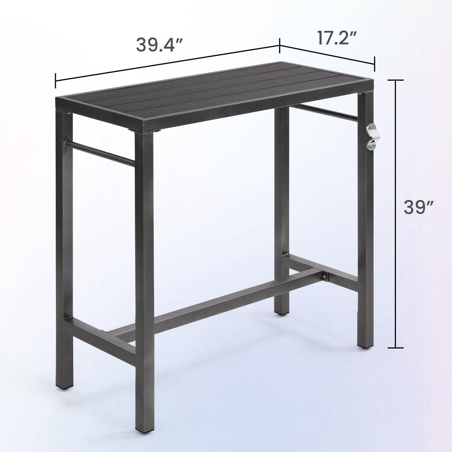 Murago 39 Inch Black Counter Height Bar Table with Composite Top and Built-in Bottle Opener