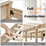 AMERLIFE 68.1" H King Size Bed Frame with Upholstered Headboard, Solid Wood Farmhouse Platform Bed, Architectural Design, No Box Spring Needed, Light Oak AMERLIFE