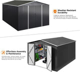 Polar Aurora 10 x 14 FT Outdoor Storage Shed, Metal Garden Shed with with Updated Frame Structure, Tool Sheds for Backyard Garden Patio Lawn, Black Polar Aurora