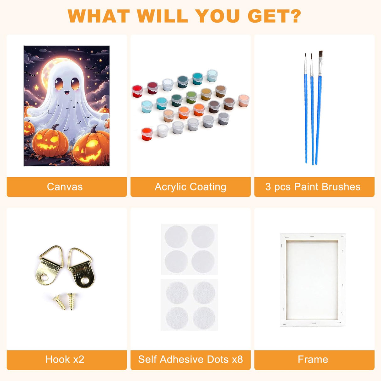 SENQAO Halloween Paint by Numbers for Adults Beginners Framed, Ghost Pumpkin Adults' Paint-by-Number Kits, Adult Paint by Number Kits on Canvas, Acrylic Number Painting for Home Decor, 8x12in SENQAO