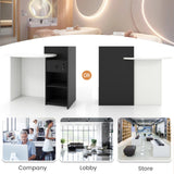 SILKYDRY Reception Desk, Small Retail Checkout Counter with Lockable Drawer and Open Shelves, Wooden Front Desk Reception Counter, Oval Desktop & L Counter for Store Office Lobby Salon (Black) SILKYDRY