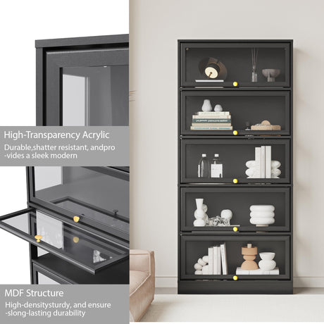 BONITURE Display Cabinet with Acrylic Glass Doors,5-Tiers Curio Cabinet with LED Lighting for Collectibles, Collectibles Toy Organizers Rack & Display Shelf Display Case Storage Cabinet, Black BONITURE