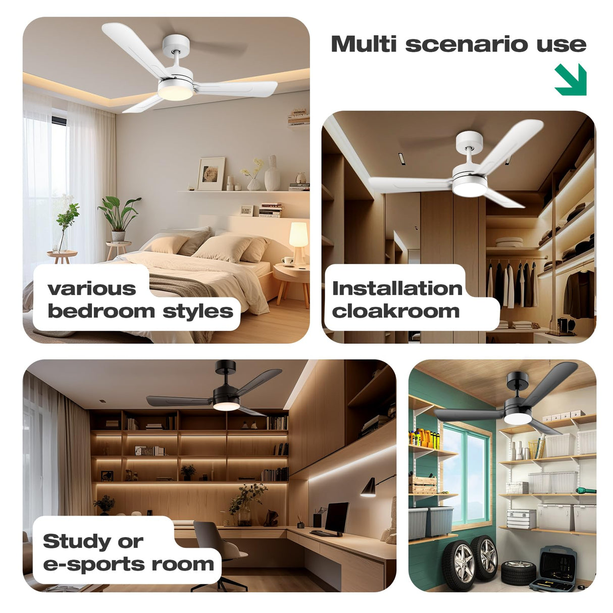 hinomy 36" Ceiling Fans with Lights,Ceiling Fans with Light and Remote,Easy-to-Install,Flush Mount,Reversible, 3000K-6500K, Dimmable, 6 Speeds,Ceiling Fan Light for Bedroom/Kitchen/Garage.Black. hinomy