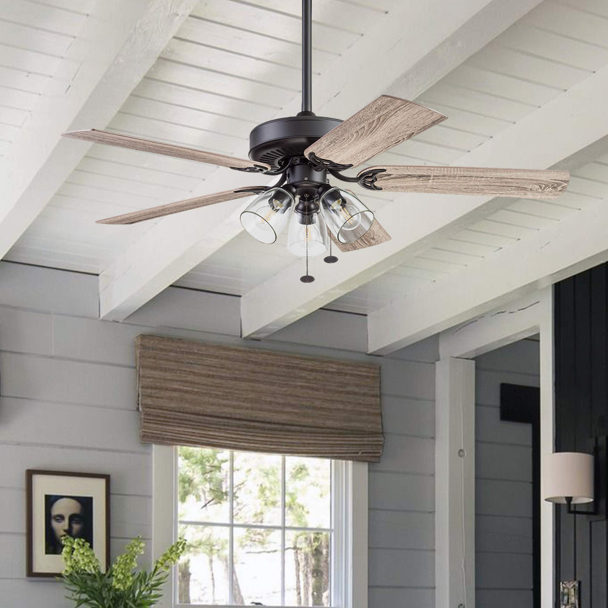 Prominence Home Saybrook Modern Farmhouse 52 Inch Ceiling Fan with Light, LED Ceiling Fan, Tri-Mount Indoor Fan with 5 Blades, Gray Pine and Brown Maple Blade Finish Options, Espresso (51593-01) Prominence Home