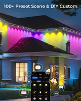CINOTON Permanent Outdoor Lights 100ft, Smart RGBW+IC Eaves Lights with 60LEDs, IP67 Waterproof, 111 Scene Modes for Daily and Festival, Halloween Christmas Holiday Decor, APP/Voice/Remote Control CINOTON