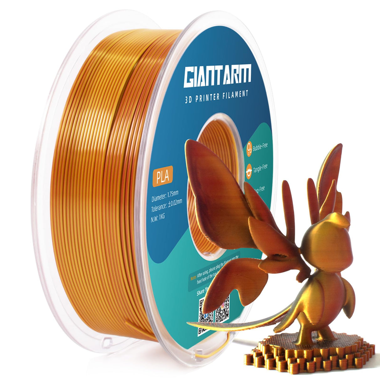 GIANTARM Dual Color PLA Filament, Silk PLA Filament 1.75mm +/-0.02mm,1KG Spool(2.2lbs) Vacuum Packaging, 3D Printing Filaments Fit Most FDM Printer GIANTARM