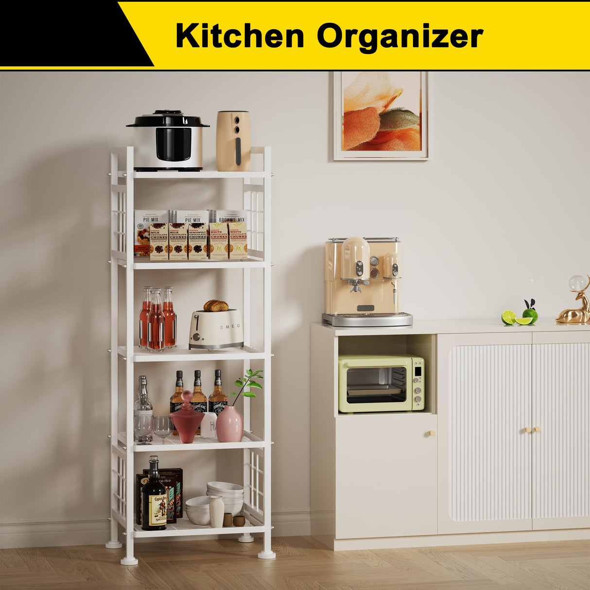 GIOTORENT 5-Wire Standing Storage Shelves, Metal Shelving Unit Pantry Rack for Laundry Kitchen Bathroom Organizer(White) GIOTORENT