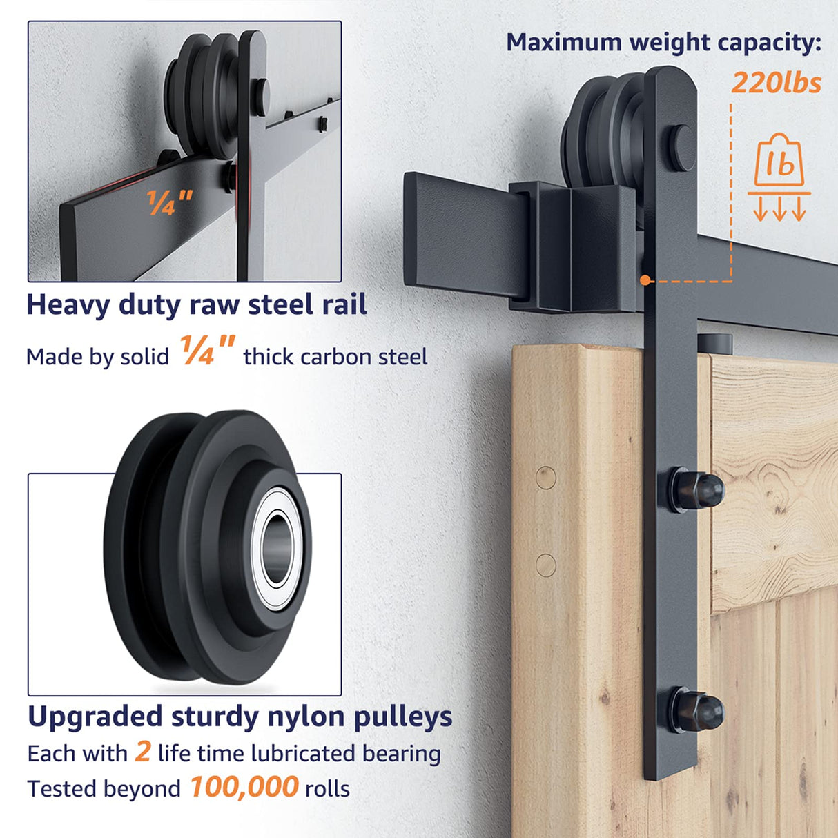 SMARTSTANDARD 6FT Heavy Duty Double Door Sliding Barn Door Hardware Kit,Smoothly and Quietly-Easy to Install-Includes Step-by-Step Installation Instruction Fit 18" Wide Door Panel SMARTSTANDARD