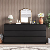 Modern 6 Drawer Dresser for Bedroom, 59'' Black Dresser, Wood Dresser with Handless Design, Thickened Back Panel, Stable & Sturdy Base, Double Drawer Long Dresser, Wide Chest of Drawers for Bedroom Angel Sar