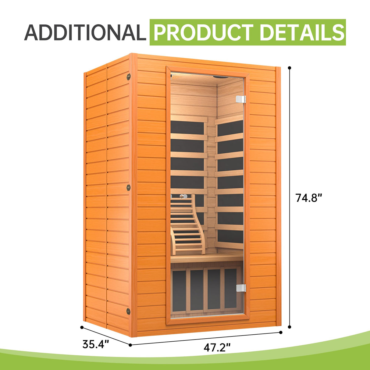 Real Relax Near Zero EMF Canadian Hemlock Wood 9 Chromo Therapy Lights, Oxygen Lonizer, Bluetooth Speakers for Home Spa Days Sauna Room, 2 Persons Real Relax