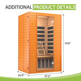 Real Relax Near Zero EMF Canadian Hemlock Wood 9 Chromo Therapy Lights, Oxygen Lonizer, Bluetooth Speakers for Home Spa Days Sauna Room, 2 Persons Real Relax