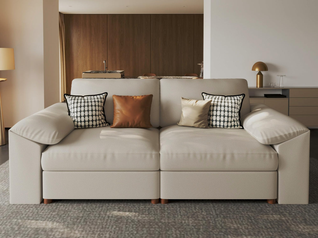 EASE MOOSE Loveseat Sofa for Living Room,Oversized Deep Seat Modular Sectional,Modern Comfy 2 Seater Sofas,Scratch Resistant Faux Leather Couch for Small Spaces, Beige EASE MOOSE