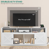 YITAHOME Farmhouse TV Stand for TVS up to 80 Inch, Modern TV Console with Barn Doors & Storage Cabinets, Entertainment Center with Power Outlet, TV Cabinet for Living Room, 70" White YITAHOME