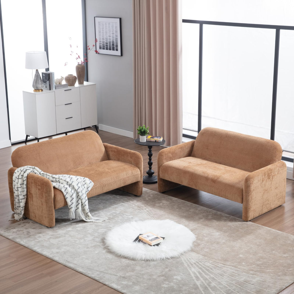 DUOMAY Cute Chenille Loveseat Sofa, Modern 55" Wide Seat Couch Minimalist Style Comfy Deep Seat Sofa for 2-3 Seater for Living Room Apartment, Brown DUOMAY