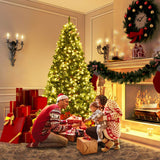 Goplus 8ft Pre-Lit Artificial Christmas Tree, Premium Spruce Hinged Tree 600 LED Lights and Pine Cones, Xmas Tree for Holiday Indoor Décor Goplus