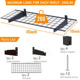 Wallmaster 2-Pack 15x45 Heavy Duty Garage Wall Shelving 45-inch-by-15-inch Wall Mount Garage Storage Rack Floating Shelves Max Load 400lb Black Wallmaster