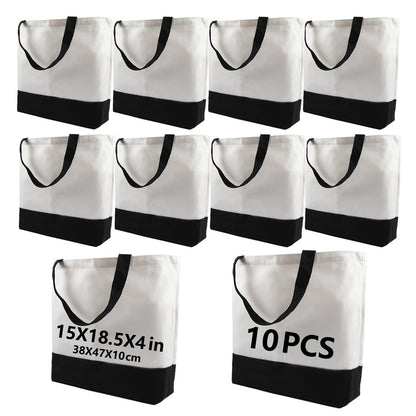 OKBA 10 pcs Sublimation Tote Bags,polyester tote bags for sublimation, blank canvas tote bags for DIY Crafting and Decorating (10, Black/White)