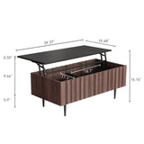 GIA Home Furniture Series 40" Lift-Top Coffee Table with Hidden Storage Compartments, Fluted Coffee Center Table for Living Room, Home Office, Black Marble Walnut GIA