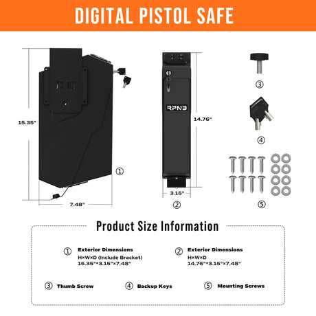 RPNB Mounted Firearm Gun Safe with Auto Open Lid 4-Digit PIN Keypad Lock Handgun Safe RPNB