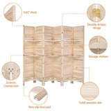 Bonnlo 6 Panels Wood Room Divider with Shelves, 6 FT Height Folding Privacy Screens, Indoor Freestanding Room Partition Wall Divider, Hinged Space Separator (Natural, 6 Panel) Bonnlo