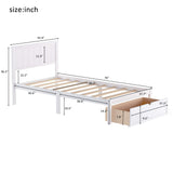 P PURLOVE Twin Size Bed Frame with Storage Drawer,Wood Platform Bed Frame with Headboard and Slat for Kids,White P PURLOVE