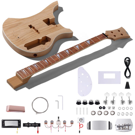 Leo Jaymz DIY Electric Bass Guitar Kits - Roasted Ash Wood Body, Maple Neck and Laurel Wood Fingerboard - Fully Components Included Leo Jaymz