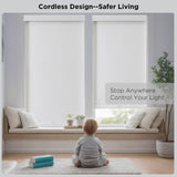 Joydeco 100% Blackout Roller Shades (Pro), Free-Stop Cordless Blinds for Windows, UV Protection, Natural Woven Blinds for Home and Office, Light-Proof Aluminum Cover (35" W x 75" H, White) Joydeco