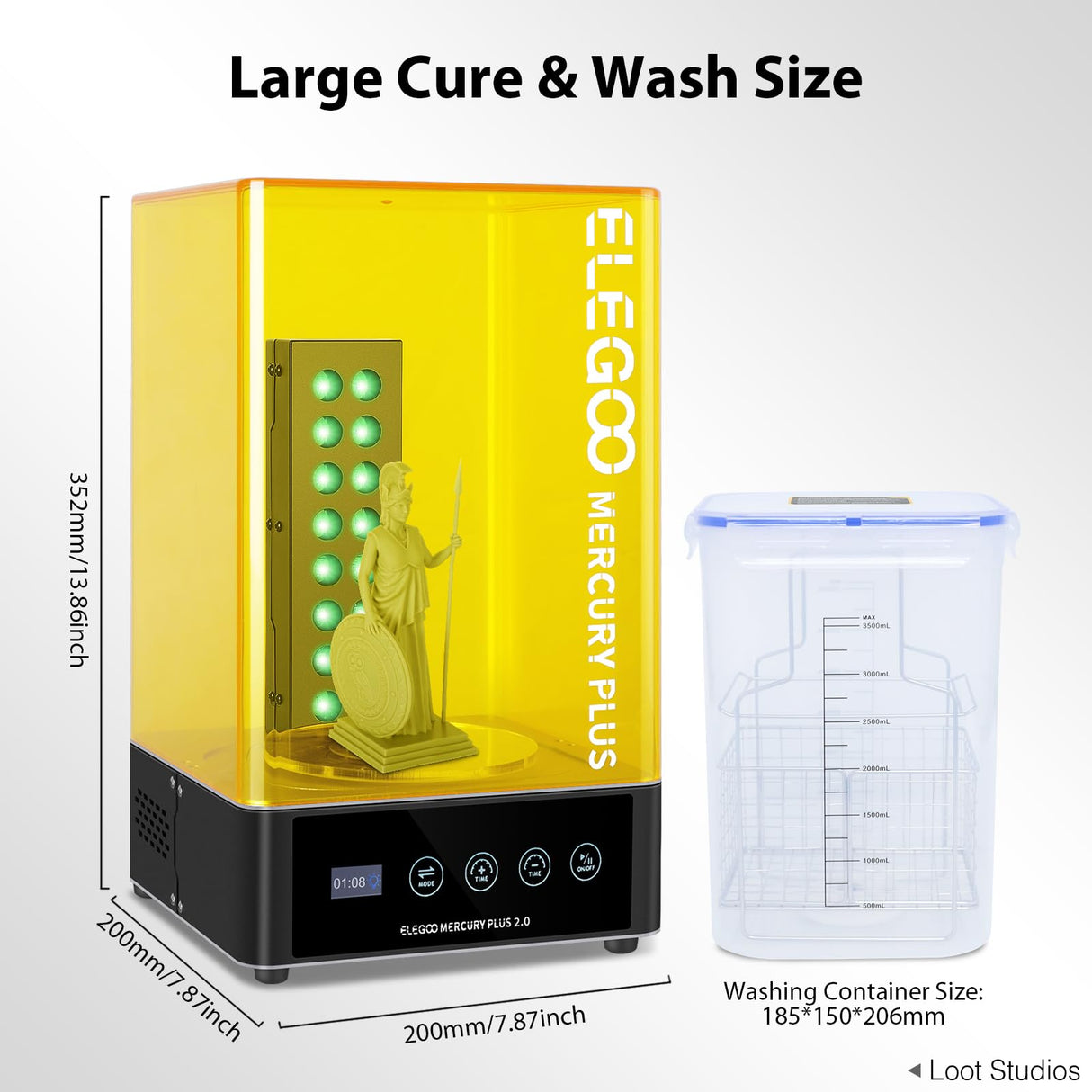ELEGOO Mercury Plus 2.0 Large Wash and Cure Machine for LCD/SLA/DLP 3D Printing Models Cure Box with Rotary Curing Turntable and Washing Bucket ELEGOO