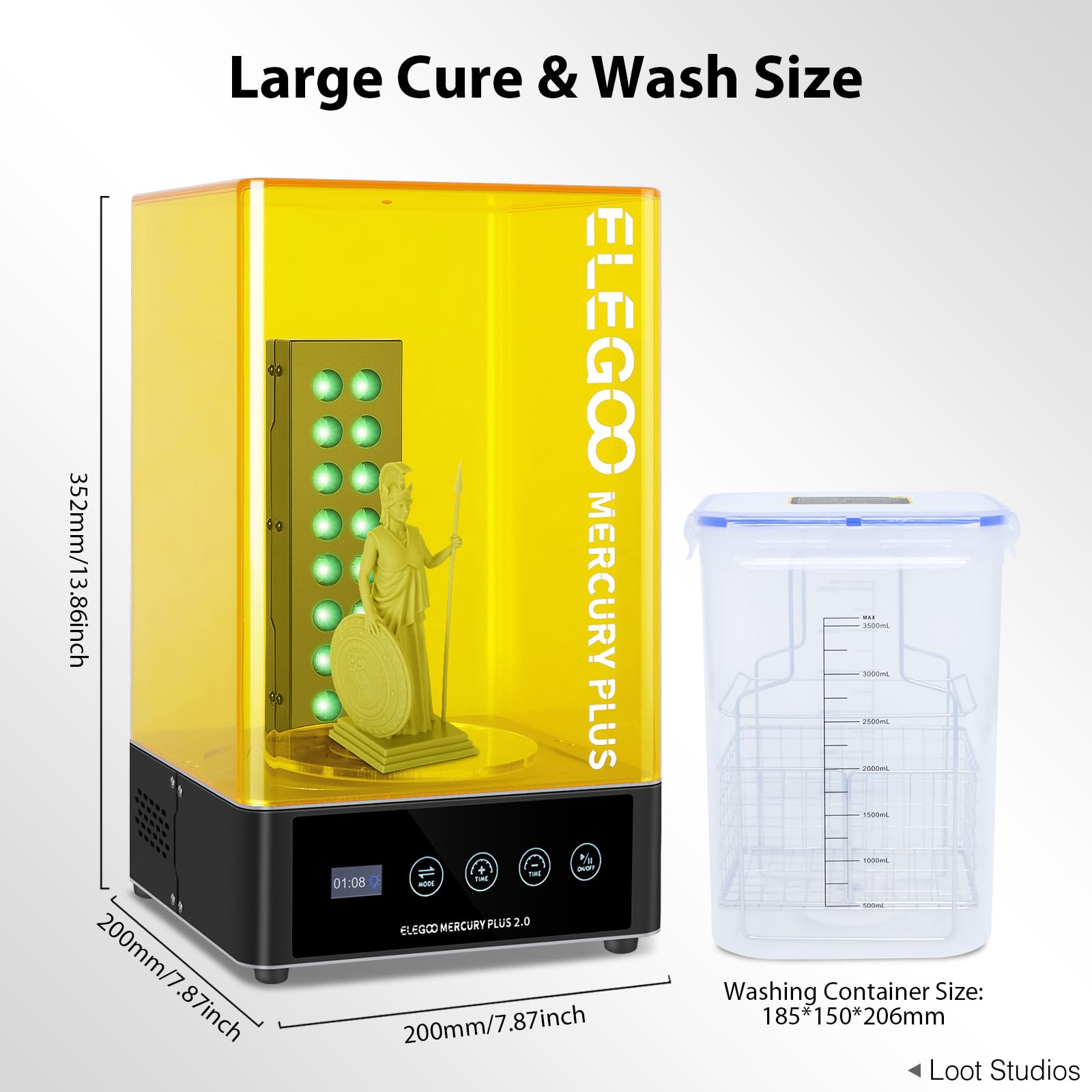 ELEGOO Mercury Plus 2.0 Large Wash and Cure Machine for LCD/SLA/DLP 3D Printing Models Cure Box with Rotary Curing Turntable and Washing Bucket - WoodArtSupply