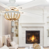 RIVER OF GOODS Coastal 52 Inch Wooden Bead LED Ceiling Fan, Cream RIVER OF GOODS