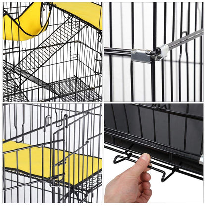 Yaheetech 49'' Collapsible Cat Cage 4-Tier Metal Cat Kennel Ferret Enclosure Chinchilla Cage with Rotating Casters/Ramp/Ladders/Hammock for Indoor Kitten