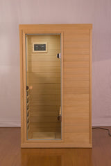 HFYee Infrared Sauna Home Sauna Box 1 Person Far Infrared Indoor Sauna Hemlock Mini Single Person Sauna for Home with LCD Display & Bluetooth on The Left of The Indoor Sauna Room, Natural HFYee