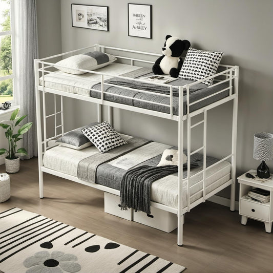 UOCFYK Twin Over Twin Metal Bunk Bed,Twin Metal Bed Frame with 2 Ladder and Guardrails&Convertible Bunkbeds for Boys/Girls,Space Saving Design,Under The Bed Storage,No Spring Box Required,White