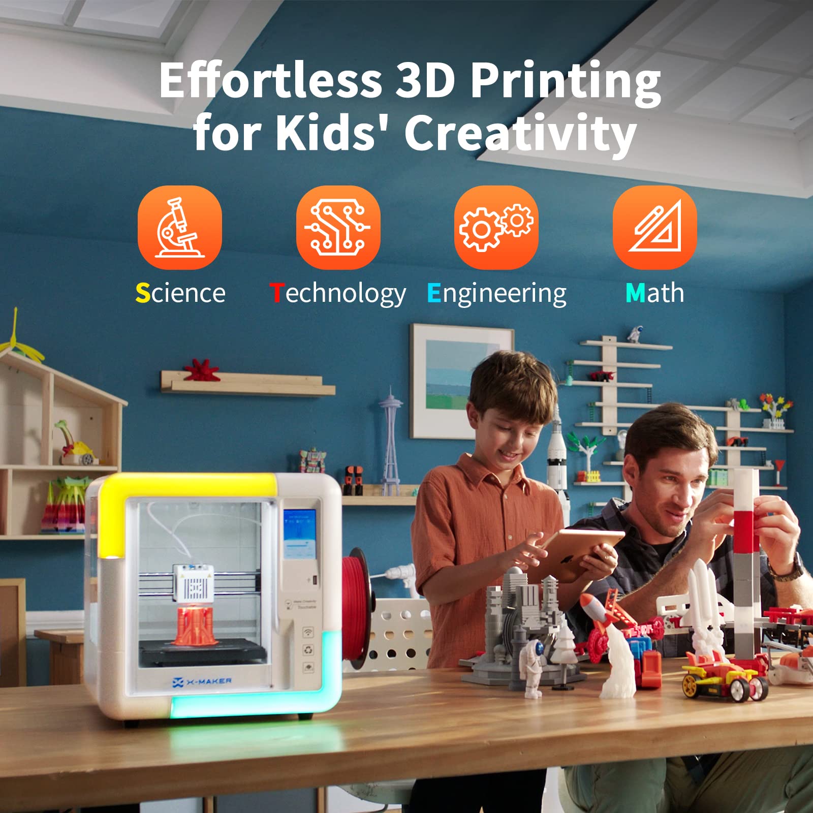 AOSEED X-MAKER 3D Printer for Kids and Beginners, Fully Assembled High-Speed 3D Printer with Leveling-Free Bed, Wi-Fi Printing, Silent, High Precision Small 3D Printer with App, PLA Filament  - WoodArtSupply