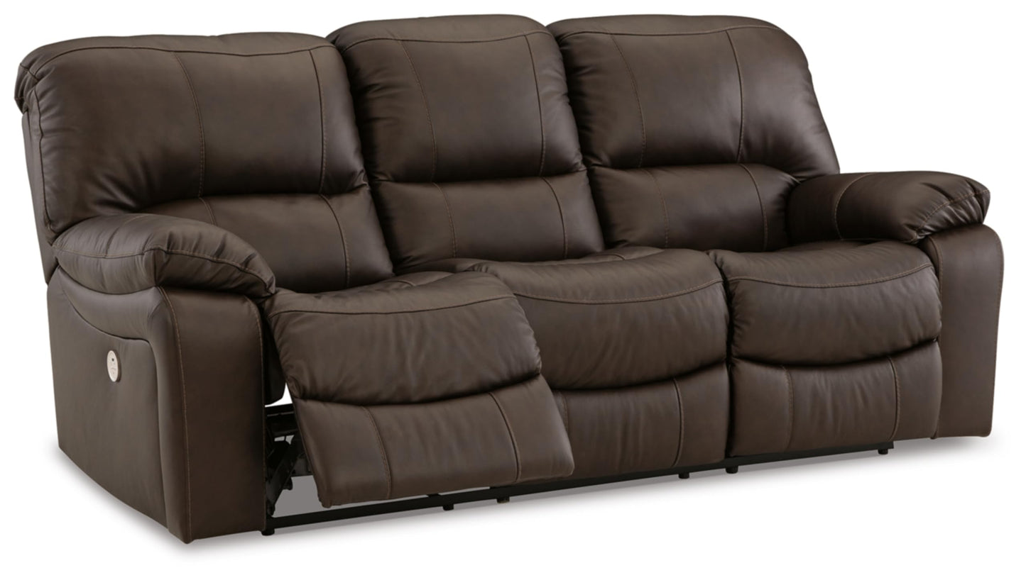 Signature Design by Ashley Leesworth Modern Leather Match Power Reclining Sofa with USB Ports, Dark Brown